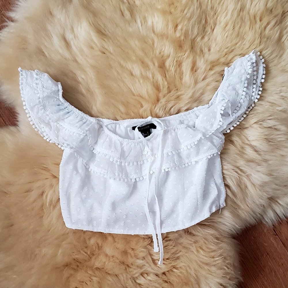 F21 White Off The Shoulder Crop Top